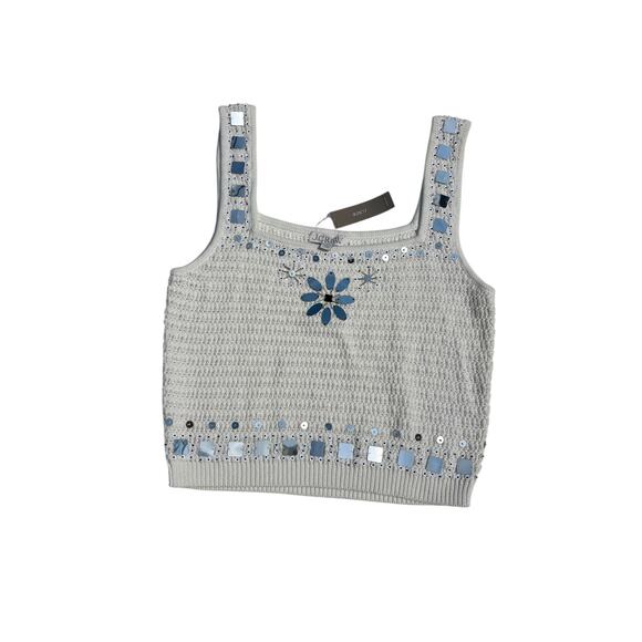 J. Crew Tops - J Crew Knit Sweater Tank Hand Embellished Mirrors Square Neck White L